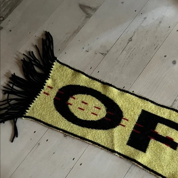 Off White designer Yellow and Black Graphic Knit Scarf